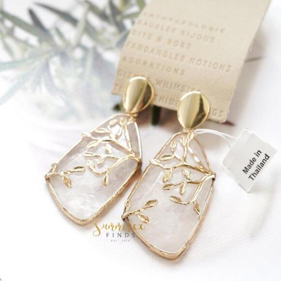 Anthropologie Nori Drop Earrings Clear Quartz - Picture 2 of 12